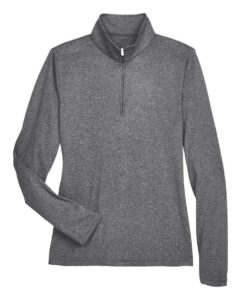 UltraClub 8618W Women’s Cool & Dry Heathered Performance Quarter-Zip Pullover – Black Heather