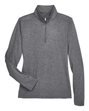 UltraClub 8618W Women’s Cool & Dry Heathered Performance Quarter-Zip Pullover – Black Heather