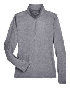 UltraClub 8618W Women’s Cool & Dry Heathered Performance Quarter-Zip Pullover – Charcoal Heather