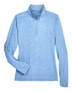 UltraClub 8618W Women’s Cool & Dry Heathered Performance Quarter-Zip Pullover – Columbia Blue Heather