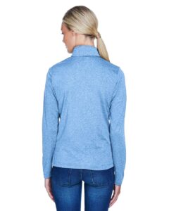 UltraClub 8618W Women’s Cool & Dry Heathered Performance Quarter-Zip Pullover – Columbia Blue Heather (on model back)