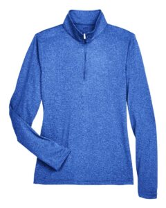UltraClub 8618W Women’s Cool & Dry Heathered Performance Quarter-Zip Pullover – Royal Heather