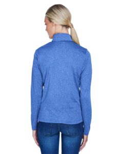 UltraClub 8618W Women’s Cool & Dry Heathered Performance Quarter-Zip Pullover – Royal Heather (on model back)