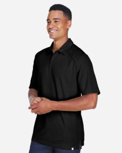 North End 88632 Men’s Recycled Polyester Performance Pique Polo – Black (on model side)