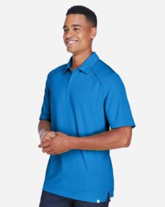 North End 88632 Men’s Recycled Polyester Performance Pique Polo – Light Nautical Blue (on model side)
