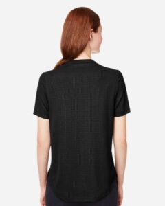 North End NE102W Women’s Replay Recycled Polo – Black (on model back)