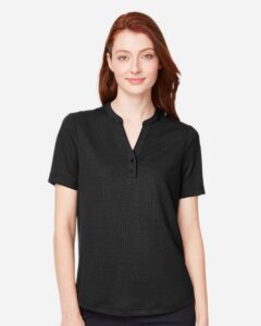 North End NE102W Women’s Replay Recycled Polo – Black (on model)