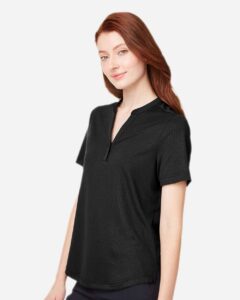 North End NE102W Women’s Replay Recycled Polo – Black (on model side)