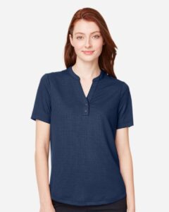North End NE102W Women’s Replay Recycled Polo – Classic Navy (on model)
