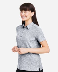 North End NE115W Women’s Eclipse Jacquard Polo – Black Heather (on model side)