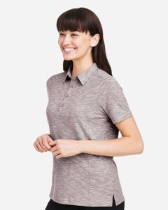 North End NE115W Women’s Eclipse Jacquard Polo – Burgundy Heather (on model side)
