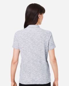 North End NE115W Women’s Eclipse Jacquard Polo – Platinum Heather (on model back)