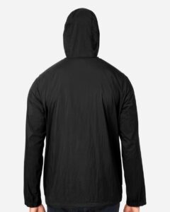 North End NE810 Men’s Aura Lightweight Packable Anorak – Black/ Carbon (on model back)