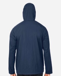 North End NE810 Men’s Aura Lightweight Packable Anorak – Classic Navy/ Carbon (on model back)