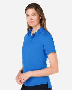 North End NE110W Women’s Revive Coolcore® Polo – Light Nautical Blue (on model side)