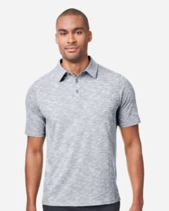 North End NE115 Men’s Eclipse Jacquard Polo – Black Heather (on model)