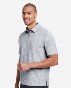 North End NE115 Men’s Eclipse Jacquard Polo – Black Heather (on model side)