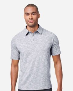North End NE115 Men’s Eclipse Jacquard Polo – Platinum Heather (on model)