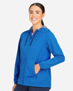 North End NE75W Women’s Network Lightweight Jacket – Light Nautical Blue Heather (on model side)