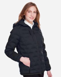 North End NE708W Women’s UTK SubDown Loft Puffer Jacket – Black/ Carbon (on model side)