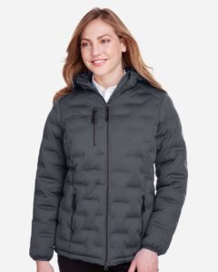 North End NE708W Women’s UTK SubDown Loft Puffer Jacket – Carbon/ Black (on model)