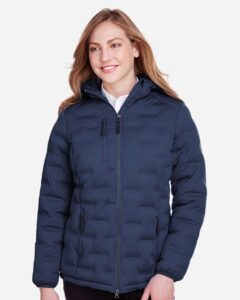 North End NE708W Women’s UTK SubDown Loft Puffer Jacket – Classic Navy/ Carbon (on model)