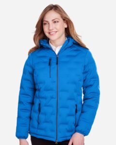 North End NE708W Women’s UTK SubDown Loft Puffer Jacket – Olympic Blue/ Carbon (on model)