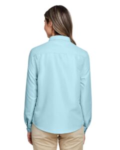 Harriton M580LW Women’s Key West Performance Staff Shirt – Cloud Blue (on model back)