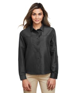 Harriton M580LW Women’s Key West Performance Staff Shirt – Dark Charcoal (on model)