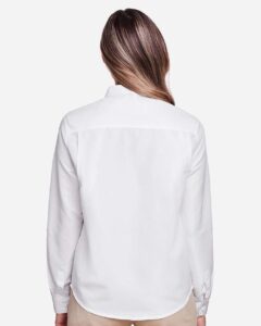 Harriton M580LW Women’s Key West Performance Staff Shirt – White (on model back)