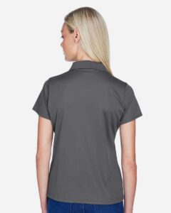 Harriton M315W Women’s Polyester Jersey Polo – Charcoal (on model back)