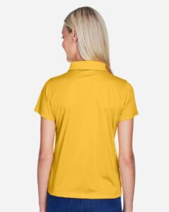 Harriton M315W Women’s Polyester Jersey Polo – Gold (on model back)