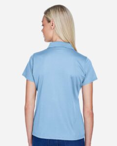 Harriton M315W Women’s Polyester Jersey Polo – Light Blue (on model back)
