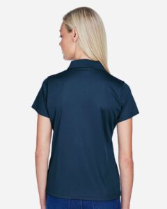 Harriton M315W Women’s Polyester Jersey Polo – Navy (on model back)