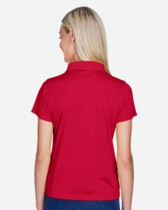 Harriton M315W Women’s Polyester Jersey Polo – Red (on model back)