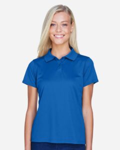 Harriton M315W Women’s Polyester Jersey Polo – True Royal (on model)