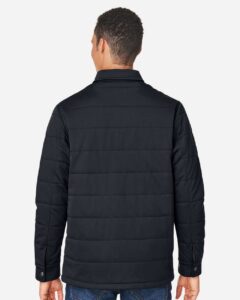 Harriton M821 Unisex Guardian Soft Shell Chore Coat – Black (on model back)