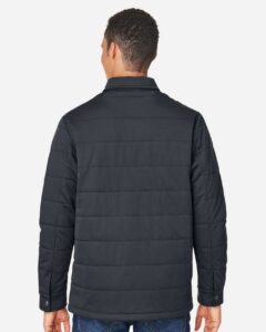 Harriton M821 Unisex Guardian Soft Shell Chore Coat – Dark Charcoal (on model back)
