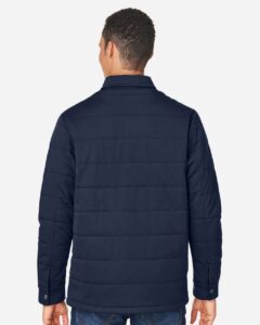 Harriton M821 Unisex Guardian Soft Shell Chore Coat – Dark Navy (on model back)