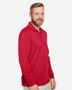 Harriton M348LT Men’s Tall Advantage Long Sleeve Snag Protection Plus IL Polo – Red (on model side)
