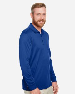 Harriton M348LT Men’s Tall Advantage Long Sleeve Snag Protection Plus IL Polo – True Royal (on model side)