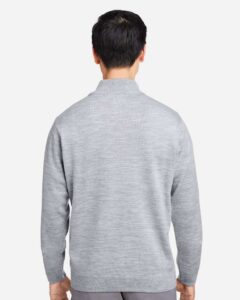 Harriton M421 Unisex Pilbloc™ Quarter-Zip Pullover Sweater – Grey Heather (on model back)