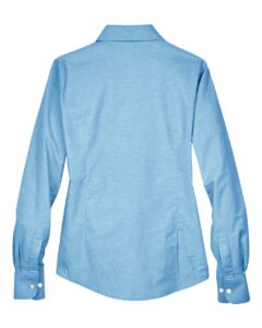 Harriton M600W Women’s Oxford Dress Shirt – Light Blue (back)