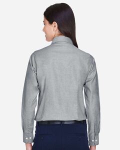 Harriton M600W Women’s Oxford Dress Shirt – Oxford Grey (on model back)