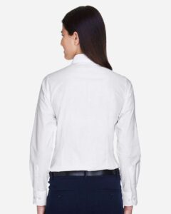 Harriton M600W Women’s Oxford Dress Shirt – White (on model back)