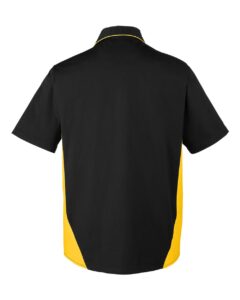 Harriton M586T Men’s Tall Flash IL Colorblock Shirt – Black/ Sunray Yellow (back)