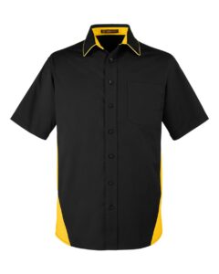 Harriton M586T Men’s Tall Flash IL Colorblock Shirt – Black/ Sunray Yellow