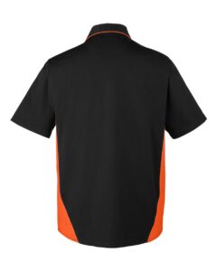 Harriton M586T Men’s Tall Flash IL Colorblock Shirt – Black/ Team Orange (back)