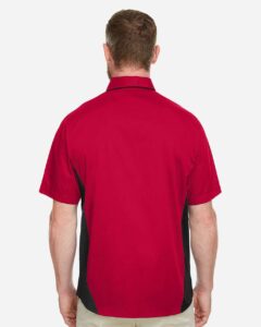 Harriton M586T Men’s Tall Flash IL Colorblock Shirt – Red/ Black (on model back)