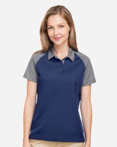 Team 365 TT21CW Women’s Command Snag-Protection Colorblock Polo – Sport Dark Navy/ Sport Graphite (on model)